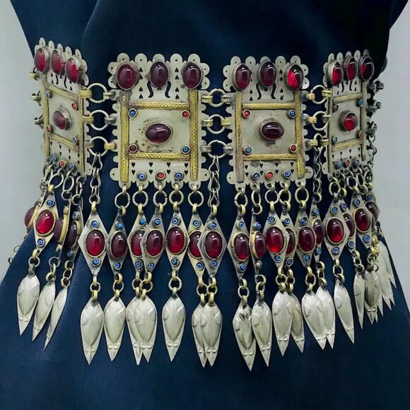 Vintage Turkmen Kuchi Belt, Handmade Belly Belt, Boho Turkmen Belly Dance Belt, - Picture 2 of 16